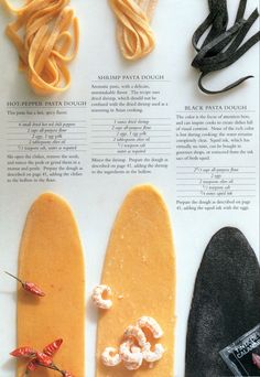 an advertisement with different types of pasta on it's sides and instructions for how to use them