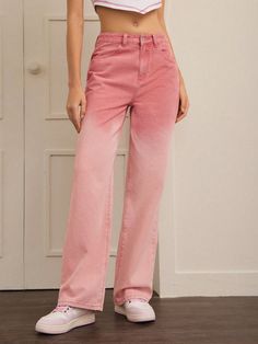 90s Call Back Pink Ombre Wide Leg Jeans Pink    Denim Plain Wide Leg Non-Stretch  Women Clothing, size features are:Bust: ,Length: ,Sleeve Length: Jeans Rosa, Forever 21 Jeans, Pink Denim, Call Backs, Women Denim Jeans, Pink Ombre, Wide Leg Jeans, Denim Women, Women Clothing