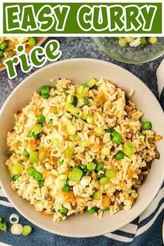 a bowl filled with rice and peas on top of a table