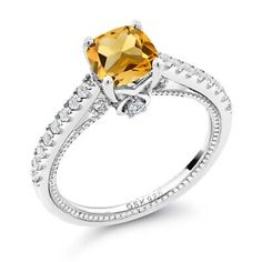 Citrine Stone New Solitaire with Accents Ring Jewelry Size 7 925 Sterling Silver