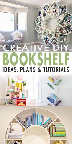 there is a book shelf with books on it and the words creative diy bookshelf