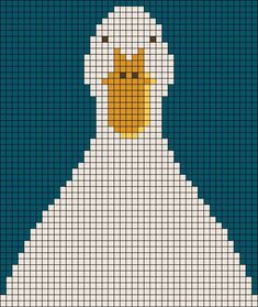 a white duck with a yellow beak on it's head is depicted in a cross stitch pattern