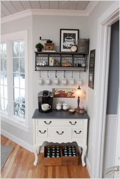 a coffee bar in the corner of a room