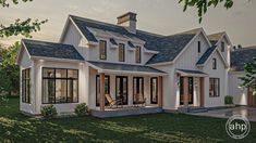 this is an artist's rendering of a house in the country style with porches