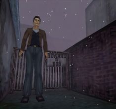 a man standing in the middle of an alley