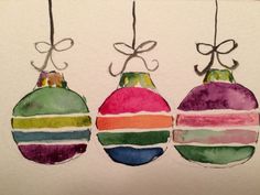 Watercolor Ornaments Christmas, Watercolor Christmas Ornaments, Watercolor Christmas Cards Diy, Painted Christmas Cards, Christmas Card Art, Watercolor Christmas Cards, Christmas Card Crafts, Diy Christmas Cards, Watercolor Christmas