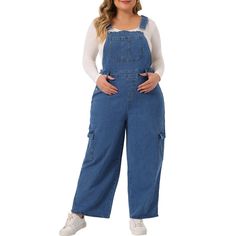 These overalls pants feature a front bib pocket, side functional pockets, and back pockets, providing ample storage for your essentials. The adjustable shoulder straps design allows you to customize the fit to your liking, while also adding a fashionable twist to your outfit. Constructed with denim material, these overalls are not only comfortable and fit but also wear-resistant and practical. Whether you're going out for a day of leisure or exercising, these cargo-style overalls are perfect for Blue Denim Overall Jumpsuit With Pockets, High Waist Denim Blue Overalls With Pockets, Full-length Medium Wash Overalls With Pockets, Button-up Denim Overalls With Pockets, Cheap Non-stretch Denim Blue Overalls, Cargo Pants Style, Style Overalls, Overalls Pants, Plus Size Denim