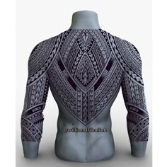 the back of a man's shirt that has an intricate design on its chest