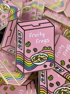 This hard enamel pin features a cute froggie themed cereal box. Perfect for backpacks, jackets or collars, this listing is for an A grade pin. 1.75in ♡ Pin Grading ♡ A Grade: This pin is close to perfect but may include one to two defects including - Small speck of dust - Small scratch marks - Small area of discoloration - Small area of underfill Frog Enamel Pin, Frog Pin, Girly Christmas Gifts, Frog Pins, Rainbow Pin, Frog Art, Lisa Frank