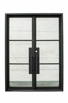 This Door Is In Stock Ready To Ship From Our Warehouse In Texas • Model : Hico • Size : 72" By 108" • Swing : Inside Swing • Color : Matt Black • Active Side: Right Hand Active ( Means When You are Standing Outside your home looking at the door the right side will be your every day use side ) • Glass : Fixed Low E Glass   Handles : Comes With 4 Heavy Duty Iron Handles Like Shown in the Picture  • Our doors made of 12-gauge steel with 5/8" wrought iron for design work,  Double-pane tempered Low E Modern French Design, Smart Garage Door Opener, Double Front Entry Doors, Modern Garage Doors, Iron Windows, Modern Garage, Wrought Iron Doors, Front Entry Doors, Iron Handles