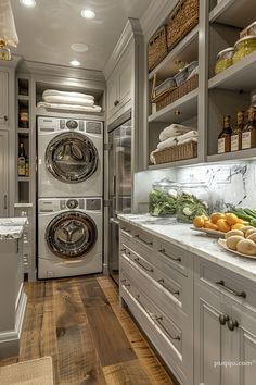 a washer and dryer in a large kitchen