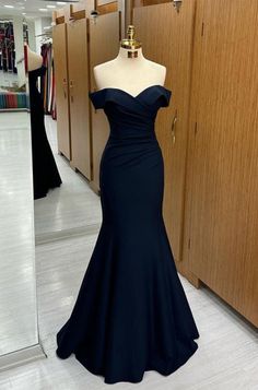 Fabric: Charmeuse; Silhouette: Sheath/Column; Neckline: Off-the-shoulder; Hemline/Train: Floor-Length; Embellishment: Mermaid£» Sleeve: Sleeveless; Waist: Natural; Back Style: Zipper; Built-In Bra: Yes; Shown... Prom Dress Navy Blue, Navy Prom Dress, Prom Dress Navy, Blue Wedding Guest Dresses, Navy Blue Prom Dress, Prom Dress Mermaid, Navy Prom Dresses, Prom Dress Black, Prom Dress Inspo