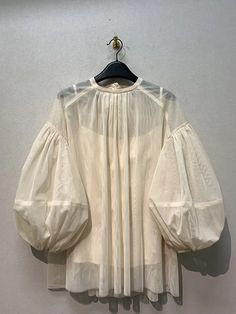 Lasaky - Vintage Chic Semi-Sheer Loose Fit Blouse with Tailored Silhouette Lantern Sleeve Shirt, Blouses Vintage, Lantern Sleeve Top, Camisole Set, Loose Fit Blouse, Y2k Aesthetic Outfits, Bodo, Romantic Drama, Gauze Fabric