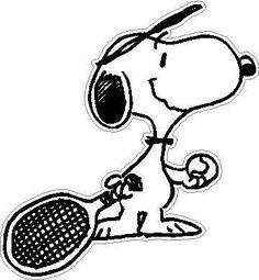 a black and white drawing of a cartoon dog holding a tennis racket in its paws