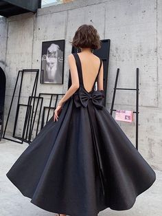 Black Satin Backless Tea Length Vintage Style Party Dress, Black Short – BeautyDressy Party Dress Black Short, Black Short Prom Dress, Style Party Dress, Tea Length Prom Dress, Black Prom Dress Short, Satin Evening Dress, Prom Dress Black, 2021 Prom Dresses, Party Dress Black