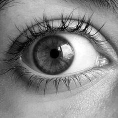 an eye with long lashes is shown in this black and white photo, looking straight ahead