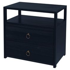 a black night stand with two drawers