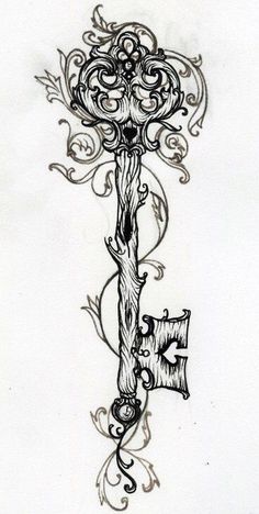 a drawing of a tree with an arrow on it's trunk and scroll work