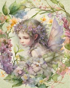 a painting of a fairy with flowers in her hair