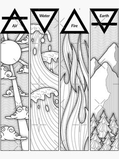 four different lines that show the three elements in each line, including water, fire and air