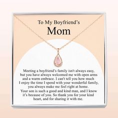 a necklace with a poem on it that says, to my boyfriend's mom