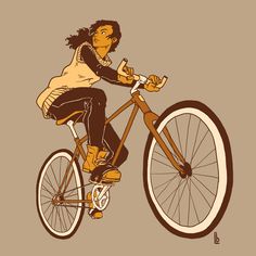 a drawing of a woman riding a bicycle