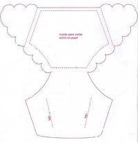 the front and back of a paper doll's dress with scalloped sleeves