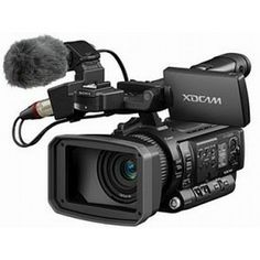 the sony camcorder has a microphone attached to it's front and side