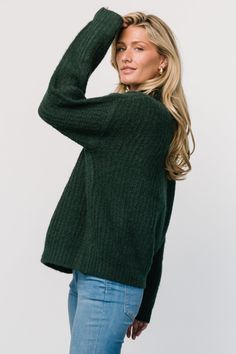 Fallon Sweater | Dark Green | Baltic Born Green Fall Outfit, Green Tops For Women, Green Wool Sweater, Deep Forest Green, Cozy Fall Outfits, Baltic Born, Green Turtle, Girls Tie, Satin Pants