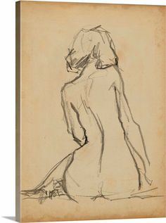 a drawing of a woman's back in black and white ink on beige paper