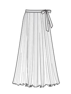 a line drawing of a pleated skirt with a bow at the waist and bottom