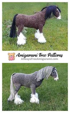 an amigurm horse is standing in the grass with long hair and white legs