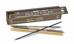 the pick up sticks are purple and green