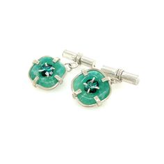 Silver Cuff Links & Stud - These cufflinks are hand-fabricated in sterling silver, featuring a12mm amazonite with countersunk blue-green faceted, cushion-cut tourmaline gemstones measuring 5mm with a total carat weight of 1.2. Elegant cufflinks for any occasion. Artful Home, Silver Cufflinks, Tourmaline Gemstone, Cuff Links, Silver Cuff, Cushion Cut, Precious Metals, Cookie Recipes, Tourmaline