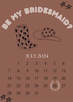 a calendar with a cowboy hat and stars on it