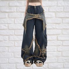 Top Rated Y2K Grunge Street-style Cargo Pants with Stars, Women's Summer Clothing Grunge Bottoms, Y2k Punk Fashion, Cool Cargo Pants, Cargo Jeans Outfit, Grunge Pants, Grunge Core, Clothing Board, Star Pants, Grunge Clothes