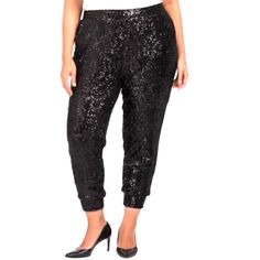 This Fabulous All Over Sequin Joggers Will And Some Sparkle And Fancy Flare To Your Night Out Wardrobe. Dazzle You Friends Or Dress Up A Date Night With These Elevated Party Pants! Brand: Cable & Gauge Style: Sequin Joggers Color/Pattern: Black Size: 2x Material: All Over Sequins Condition: New With Tags Thanks For Shopping My Store! I Ship Fast From A Smoke Free Home, Usuallly On M, W, F. Bundle And Combine Shipping For Maximum Savings! Olive Jogger Pants, Sequin Joggers, Sequin Jogger Pants, Black Sequin Pants, Yoga Scrub Pants, Animal Print Pants, Blue Joggers, Sequin Pants, Party Pants