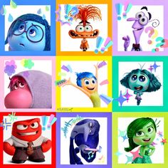 the characters from inside out are all different colors and sizes, including blue, green, red