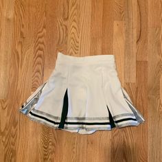 Never Worn Nwt Cheer Skirt Waist 25” White Skirt Emerald Green/Silver Color Block Pleats + Stripes Gold Skirt, Halloween Costume Outfits, Dance Skirt, White Skirt, Costume Outfits, Skirt Pattern, White Skirts, Cheer Skirts, Emerald Green