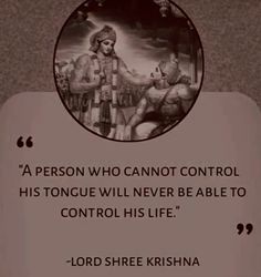 lord shree kishna with quote on the image in brown and white background