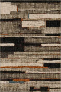 an area rug with different colors and shapes on it, including black, gray, white, and brown