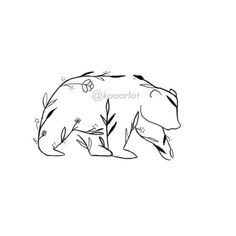 a bear with leaves and flowers on it's back, in the middle of an outline