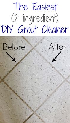 the before and after of a tile grout cleaning project with text overlaying it