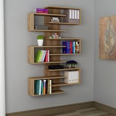 a bookshelf in the corner of a room