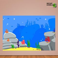 an underwater scene with corals and fish in the ocean wall mural decal sticker