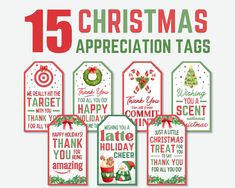 15 christmas appreciation tags with the words, sayings and images