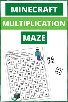 a printable minecraft math game with numbers and dices on the front cover