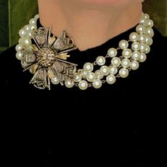 If you’re looking for Red Carpet regal or a smashing statement piece that can be worn several ways this is your girl. We Used cream glazed pearls with an incredible vintage brooch/pendant which we hand painted with 14k gold to highlight the design. Hook and eye allow you to wear several ways. One of a kind, and only one available. Custom Jewelry Design, Sale Event, Vintage Brooches, Statement Pieces, Custom Jewelry, Pearl Necklace, Jewelry Design, The Incredibles, Pendant