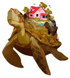 a turtle with a house on its back