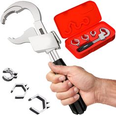 a hand holding a wrench with several tools in it